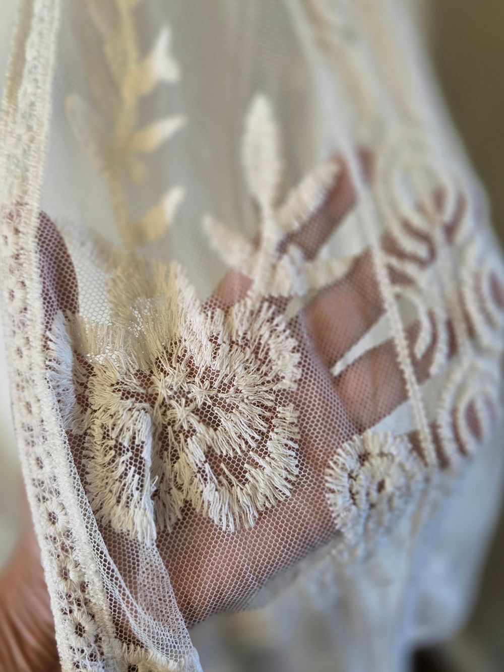 Sheer Embroidered Long Kimono - Ivory - Picture 3 of 4